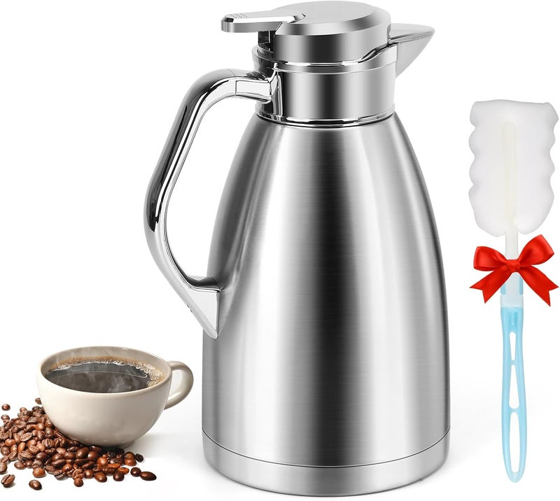 ShineMe Coffee Carafes for Keeping Hot, Stainless Steel Thermal Coffee Carafe with Cleaning Brush, Double Walled Vacuum Coffee Pot，61oz Insulated Tea & Coffee Dispenser, Long Heat/Cold Retention - Image 1
